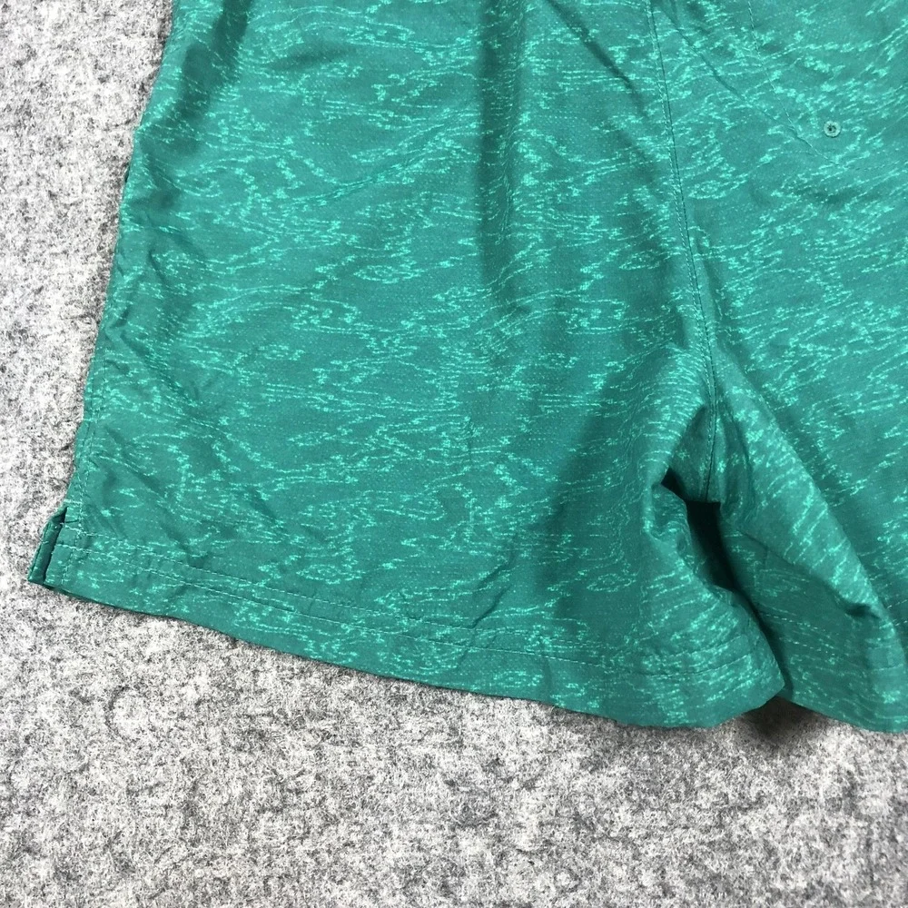 Columbia Swim Shorts Mens Small Green Geometric Print Drawstring Lined Trunks